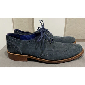 Ted Baker Shoes Navy Wingtip Suede Leather Oxford Loafer Career Classic SZ 9